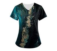 HKUOPW Tunic Tops for Women UK Uniform Loose Trendy Cool Short Sleeve V Neck Patterns Plus Size Scrubs Women Dark Green Size 5XL