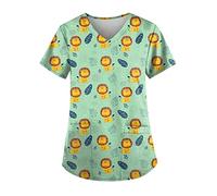 HKUOPW Women's Scrubs Tops Cute Animal Print T Shirt Casual Short Sleeve V Neck Pockets Medical Healthcare Uniform Shirts Top