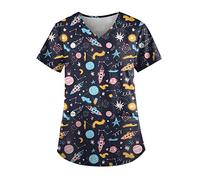 HKUOPW Women's Scrubs Tops Cute Animal Print T Shirt Casual Short Sleeve V Neck Pockets Medical Healthcare Uniform Shirts Top