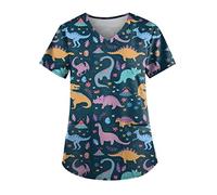 HKUOPW Women's Scrubs Tops Cute Animal Print T Shirt Casual Short Sleeve V Neck Pockets Medical Healthcare Uniform Shirts Top