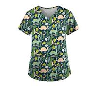 HKUOPW Women's Scrubs Tops Cute Animal Print T Shirt Casual Short Sleeve V Neck Pockets Medical Healthcare Uniform Shirts Top