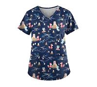 HKUOPW Womens Tops Cute Animal Print T Shirt Plus Size Casual Short Sleeve V Neck Medical Healthcare Uniform Shirts Top with Pockets