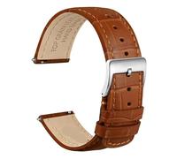 HKVTVCYPYA 18mm 20mm 22mm Width Alligator Grain Embossed Leather Watch Band Quick Release Replacement Straps For Men Lug(Honey Brown-Silver,22mm)