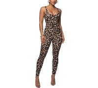HKWZYY Leopard Print One Piece Jumpsuits for Women Elegant Bodycon Rompers Sexy Club Workout Full Bodysuit, Leopard, S