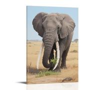 HKXXMTQMM An African Elephant Using Its Trunk to Pick Grass on The Ground, with A Huge Body Contemporary Hanging Wall Art - Decorative Mural Design08x12inch(20x30cm)