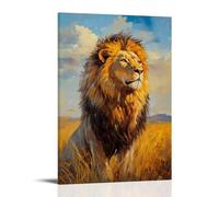 HKXXMTQMM Animal Oil Painting - Majestic Lion in Golden Savannah- A Regal Portrait of The King of Beasts with Sunlit Mane Contemporary Hanging Wall Art - Decorative Mural Design08x12inch(20x30cm)