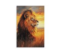 HKXXMTQMM Animal Oil Painting- Majestic Lion in Golden Savannah - A Regal Portrait of The King of Beasts Contemporary Hanging Wall Art - Decorative Mural Design08x12inch(20x30cm)