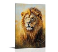 HKXXMTQMM Animal Oil Painting - Majestic Lion in Golden Savannah Light with Detailed Mane And Piercing Eyes Contemporary Hanging Wall Art - Decorative Mural Design20x30inch(50x75cm)
