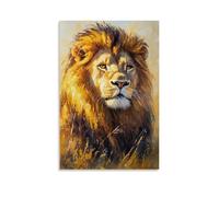 HKXXMTQMM Animal Oil Painting - Majestic Lion in Golden Savannah Light with Detailed Mane And Piercing Gaze Contemporary Hanging Wall Art - Decorative Mural Design16x24inch(40x60cm)