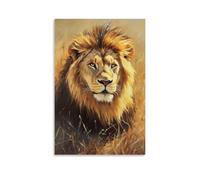 HKXXMTQMM Animal Oil Painting - Majestic Lion in Golden Savannah Light with Detailed Mane Textures And Regal Pose Contemporary Hanging Wall Art - Decorative Mural Design08x12inch(20x30cm)