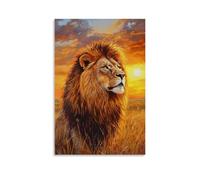 HKXXMTQMM Animal Oil Painting - Majestic Lion in Golden Savannah Sunset with Detailed Mane And Piercing Eyes Contemporary Hanging Wall Art - Decorative Mural Design16x24inch(40x60cm)