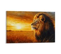 HKXXMTQMM Animal Oil Painting - Majestic Lion King in Golden Savanna Sunset with Flowing Mane And Piercing Gaze Contemporary Hanging Wall Art - Decorative Mural Design08x12inch(20x30cm)