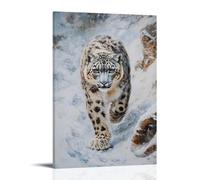 HKXXMTQMM Animal Oil Painting - Snow Leopards Silent Stride- A Mystical Himalayan Predator Painted in Frosty Hues Contemporary Hanging Wall Art - Decorative Mural Design20x30inch(50x75cm)