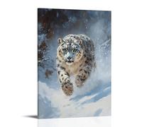 HKXXMTQMM Animal Oil Painting - Snow Leopards Silent Stride- A Mystical Himalayan Predator Painted in Frosty Hues Contemporary Hanging Wall Art - Decorative Mural Design08x12inch(20x30cm)