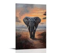 HKXXMTQMM Animal Oil Painting - Wise Old Elephant Walking Through Misty African Landscape at Dawn Contemporary Hanging Wall Art - Decorative Mural Design08x12inch(20x30cm)
