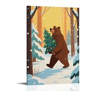 HKXXMTQMM Animal Poster, A Brown Bear Carries A Christmas Tree, Walking on A Snowy Forest Path Contemporary Hanging Wall Art - Decorative Mural Design20x30inch(50x75cm)