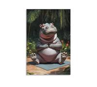 HKXXMTQMM Art Animals- A Hippo Yoga Instructor Struggling to Fit on A Tiny Yoga Mat Contemporary Hanging Wall Art - Decorative Mural Design16x24inch(40x60cm)