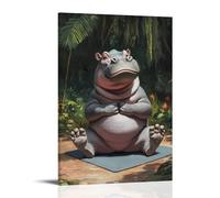 HKXXMTQMM Art Animals- A Hippo Yoga Instructor Struggling to Fit on A Tiny Yoga Mat Contemporary Hanging Wall Art - Decorative Mural Design16x24inch(40x60cm)