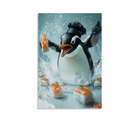HKXXMTQMM Art Animals- A Penguin Chef Angrily Flipping Sushi with Flippers Contemporary Hanging Wall Art - Decorative Mural Design24x36inch(60x90cm)