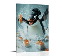 HKXXMTQMM Art Animals- A Penguin Chef Angrily Flipping Sushi with Flippers Contemporary Hanging Wall Art - Decorative Mural Design16x24inch(40x60cm)