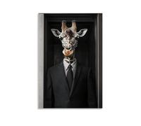 HKXXMTQMM Art Animals- A Sophisticated Giraffe in A Tailored Suit Struggling with A Tiny Elevator Contemporary Hanging Wall Art - Decorative Mural Design24x36inch(60x90cm)