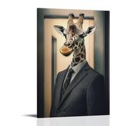 HKXXMTQMM Art Animals- A Sophisticated Giraffe in A Tailored Suit Struggling with An Office Revolving Door Contemporary Hanging Wall Art - Decorative Mural Design20x30inch(50x75cm)