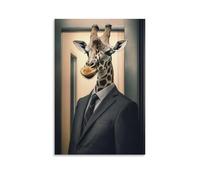 HKXXMTQMM Art Animals- A Sophisticated Giraffe in A Tailored Suit Struggling with An Office Revolving Door Contemporary Hanging Wall Art - Decorative Mural Design20x30inch(50x75cm)