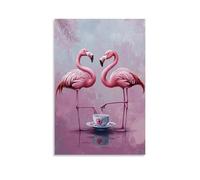 HKXXMTQMM Art Animals- Flamingo Ballerinas Having A Tea Party on One Leg Contemporary Hanging Wall Art - Decorative Mural Design12x18inch(30x45cm)
