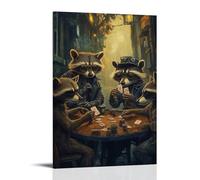 HKXXMTQMM Art Animals- Gangster Raccoons Playing Poker in Alley with Stolen Sushi As Chips Contemporary Hanging Wall Art - Decorative Mural Design16x24inch(40x60cm)