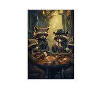 HKXXMTQMM Art Animals- Gangster Raccoons Playing Poker in Alley with Stolen Sushi As Chips Contemporary Hanging Wall Art - Decorative Mural Design12x18inch(30x45cm)