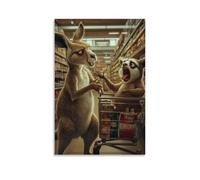 HKXXMTQMM Art Animals- Grocery Store Meltdown - A Kangaroo Mom with Crying Joey in The Cart Arguing with A Cashier Sloth Contemporary Hanging Wall Art - Decorative Mural Design24x36inch(60x90cm)