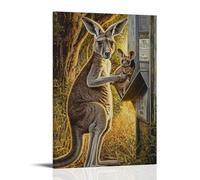HKXXMTQMM Art Animals- Kangaroo Mail Carrier Hopping between Mailboxes with Baby Joey in Pouch Contemporary Hanging Wall Art - Decorative Mural Design24x36inch(60x90cm)