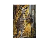 HKXXMTQMM Art Animals- Kangaroo Mail Carrier Hopping between Mailboxes with Baby Joey in Pouch Contemporary Hanging Wall Art - Decorative Mural Design12x18inch(30x45cm)