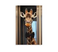 HKXXMTQMM Art Animals- Nervous Giraffe Trying to Tie Bowtie in Elevator Mirror Contemporary Hanging Wall Art - Decorative Mural Design08x12inch(20x30cm)