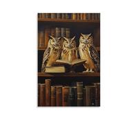 HKXXMTQMM Art Animals- Owl Librarians Shushing Noisy Patrons in A Midnight Library Contemporary Hanging Wall Art - Decorative Mural Design12x18inch(30x45cm)