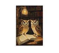 HKXXMTQMM Art Animals- Owl Librarians Shushing Noisy Patrons in A Midnight Library Contemporary Hanging Wall Art - Decorative Mural Design12x18inch(30x45cm)