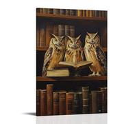 HKXXMTQMM Art Animals- Owl Librarians Shushing Noisy Patrons in A Midnight Library Contemporary Hanging Wall Art - Decorative Mural Design08x12inch(20x30cm)