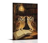 HKXXMTQMM Art Animals- Owl Librarians Shushing Noisy Patrons in A Midnight Library Contemporary Hanging Wall Art - Decorative Mural Design12x18inch(30x45cm)