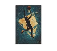 HKXXMTQMM Basketball Poster- The Leap of Defiance - Abstract Silhouette Dunk Against Geometric Storm Contemporary Hanging Wall Art - Decorative Mural Design16x24inch(40x60cm)