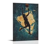 HKXXMTQMM Basketball Poster- The Leap of Defiance - Abstract Silhouette Dunk Against Geometric Storm Contemporary Hanging Wall Art - Decorative Mural Design24x36inch(60x90cm)