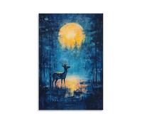 HKXXMTQMM Childrens Art- Whispers of The Moonlight Deer Contemporary Hanging Wall Art - Decorative Mural Design08x12inch(20x30cm)