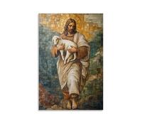 HKXXMTQMM Christian Mural - Good Shepherd- Christ Carrying The Lost Lamb Contemporary Hanging Wall Art - Decorative Mural Design16x24inch(40x60cm)