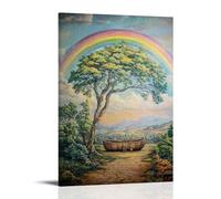 HKXXMTQMM Christian Mural - Noahs Ark- Covenant Rainbow Over Creation Contemporary Hanging Wall Art - Decorative Mural Design20x30inch(50x75cm)