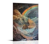 HKXXMTQMM Christian Mural - Noahs Ark- Covenant Rainbow Over The Flood Contemporary Hanging Wall Art - Decorative Mural Design24x36inch(60x90cm)