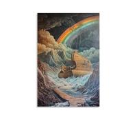 HKXXMTQMM Christian Mural - Noahs Ark- Covenant Rainbow Over The Flood Contemporary Hanging Wall Art - Decorative Mural Design08x12inch(20x30cm)