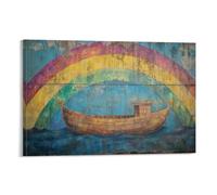 HKXXMTQMM Christian Mural - Noahs Ark- Divine Covenant with Rainbow Colors Contemporary Hanging Wall Art - Decorative Mural Design20x30inch(50x75cm)