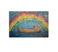 HKXXMTQMM Christian Mural - Noahs Ark- Divine Covenant with Rainbow Colors Contemporary Hanging Wall Art - Decorative Mural Design24x36inch(60x90cm)