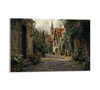 HKXXMTQMM Landscape - A Quiet Street in An Old European Town Contemporary Hanging Wall Art - Decorative Mural Design20x30inch(50x75cm)