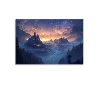 HKXXMTQMM Landscape - Floating Mountains Under A Starlit Sky Contemporary Hanging Wall Art - Decorative Mural Design08x12inch(20x30cm)