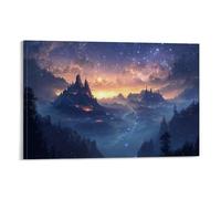 HKXXMTQMM Landscape - Floating Mountains Under A Starlit Sky Contemporary Hanging Wall Art - Decorative Mural Design20x30inch(50x75cm)
